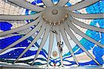 Catedral Metropolitana Nossa Senhora Aparecida, indoor roof view of the Metropolitan Cathedral of Brasilia city capital of Brazil UNESCO World Heritage site is an expression of the geniality of the architect Oscar Niemeyer angels by Alfredo Ceschiatti