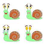 A funny snail expressing different emotions. Vector-art illustration on a white background