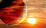 Fantastic sunset in alien planet