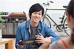 Young man holding vinyl record