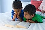 Brothers reading on bed
