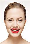 Smiling woman wearing red lipstick