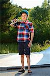 Boy with skateboard in a skatepark