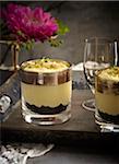 Margarita pudding in glasses on tray, Mexican Fiesta, studio shot