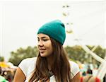 Portrait of Young Woman at Amusement Park, Mannheim, Baden-Wurttermberg, Germany