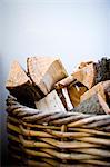Close-up of firewood in basket