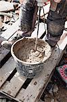 Mixing grout, close-up