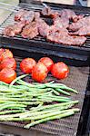 Vegetables on grill, high angle view