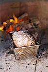 Freshly baked bread in oven