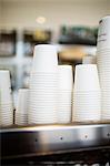 Disposable cups in cafe, Stockholm, Sweden