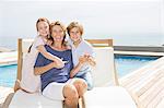 Grandmother and grandchildren at poolside