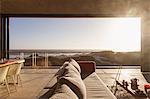 Modern living room overlooking ocean