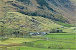 Pastures and river in rural landscape