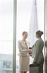 Businesswomen shaking hands in office