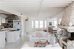 White kitchen and living room