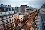 High angle view of Montmartre, street scene at dawn, Paris, France