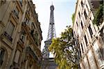 Eiffel Tower framed by buildings, Paris, France