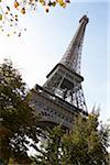 Low angle view of Eiffel Tower against blue sky, Paris, France