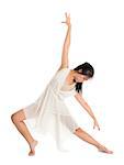 Modern Asian teen contemporary dancer poses in front of the studio background, full length isolated white.