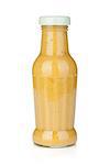 Mustard glass bottle. Isolated on white background