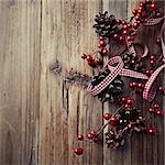 rustic christmas decoration on wooden background