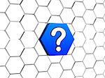 question sign on 3d blue hexagon button in cellular structure, business concept symbol