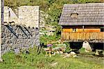 Old church ruins & watermill on Gacka river source, Majerovo Vrilo, Lika, Croatia