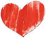 Big size red hand painted heart isolated on white