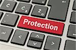 Protection written on red key on computer keyboard.