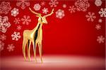 An image of a nice golden reindeer statue in front of a red background