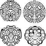 Symmetrical knot patterns. Set of black and white vector illustrations.