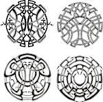 Symmetrical round knot patterns. Set of black and white vector illustrations.