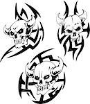 Devil Skulls. Set of black and white vector illustrations.