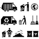 Trash, garbage and waste icon set