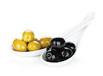 Green and black olives. Isolated on white background