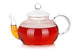 Glass teapot of black tea. Isolated on white background