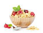 Fresh corn flakes with berries. Isolated on white background