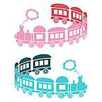 Couple of pink and blue trains on a white background - curl shaped