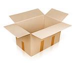 Open empty brown cardboard box isolated on white with clipping path