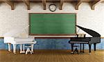 Music school with two pianos and a blackboard - rendering