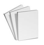 collection of various blank white books on white background with clipping path