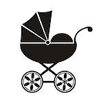 Cute black baby carriage icon on a white background - vector illustration