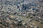 Aerial view of London with the Tower Bridge, The Shard, Tower of London and banks