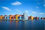 colorful buildings on water at Reitdiephaven, Groningen