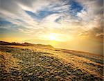 Beautiful sunset in Crimean mountains in autumn