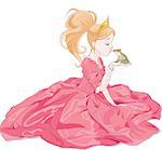 Fairytale Princess kissing a frog,  hoping for a prince.