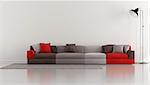 Minimalist lounge with colorful modern sofa and floor lamp - rendering