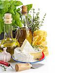 Italian food ingredients on a white background.
