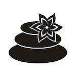 Black spa stones with beautiful flower icon isolated
