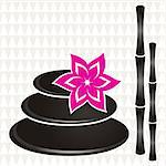 Black spa stones with pink flower and bamboo